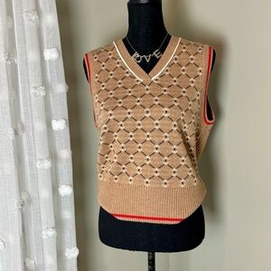 NEW No Name Cashmere and Wool‎ Preppy Tan V-Neck Sweater Vest Size Large